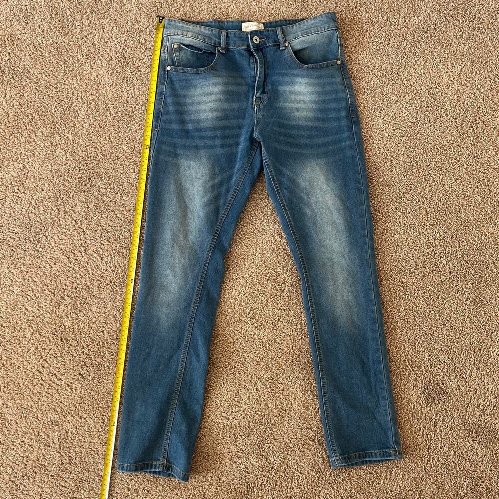 Smith & Mills Denim Men’s Jeans Size 34x32 Blue Wash Stretch Slim‑Fit Used
